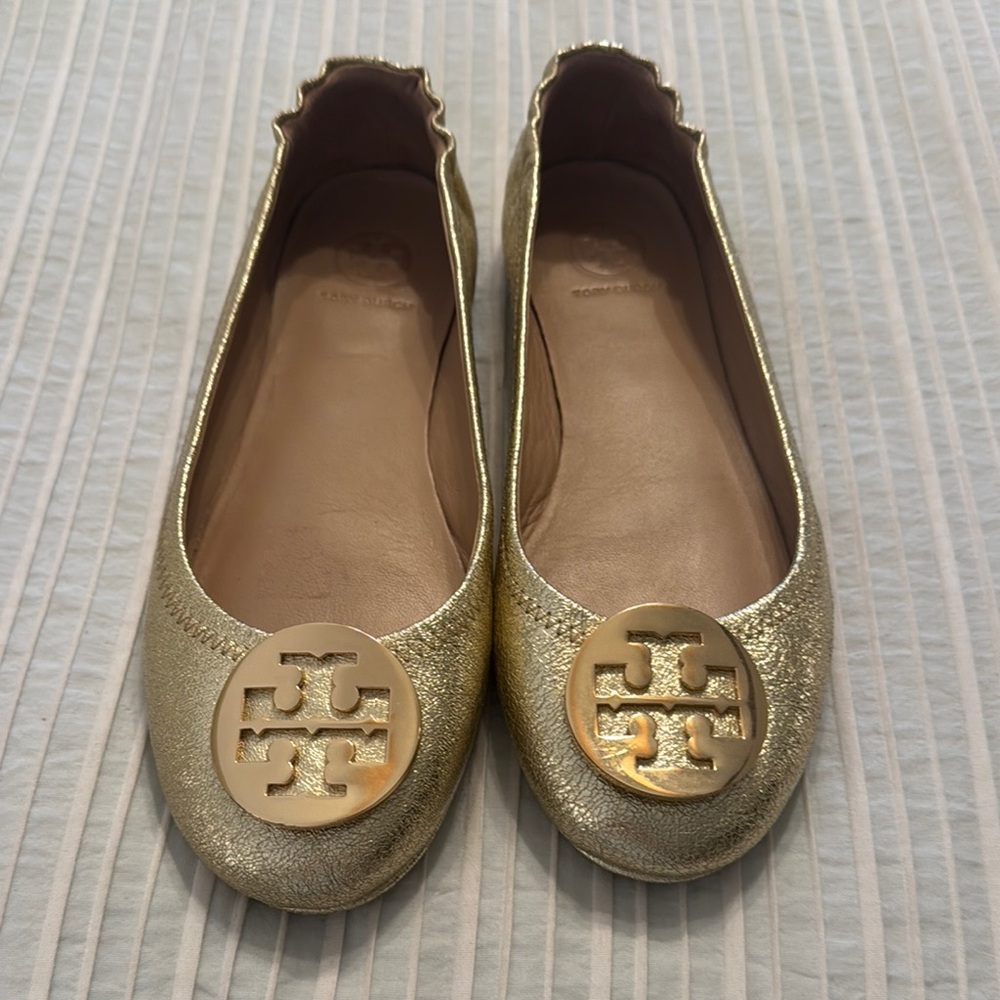 Tory Burch Gold Flats with Iconic Medallion